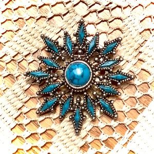 Vintage Brooch pin Turquoise 2” round 1982